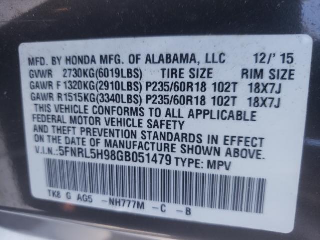 2016 HONDA ODYSSEY TO 5FNRL5H98GB051479