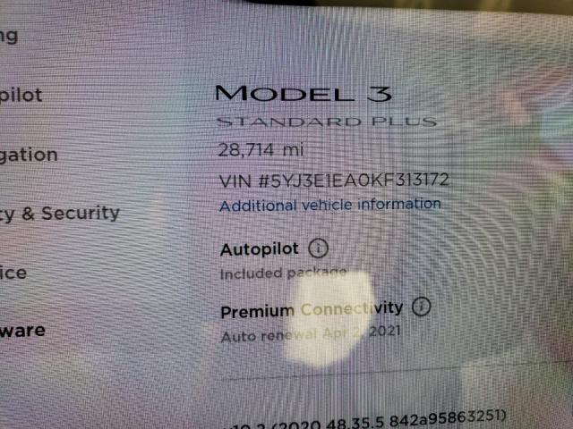 2019 TESLA MODEL 3 5YJ3E1EA0KF313172
