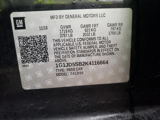 2019 CHEVROLET SONIC LT 1G1JD5SB2K4116664