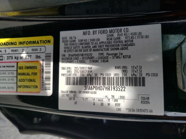 2017 FORD FUSION SE 3FA6P0HD7HR193522