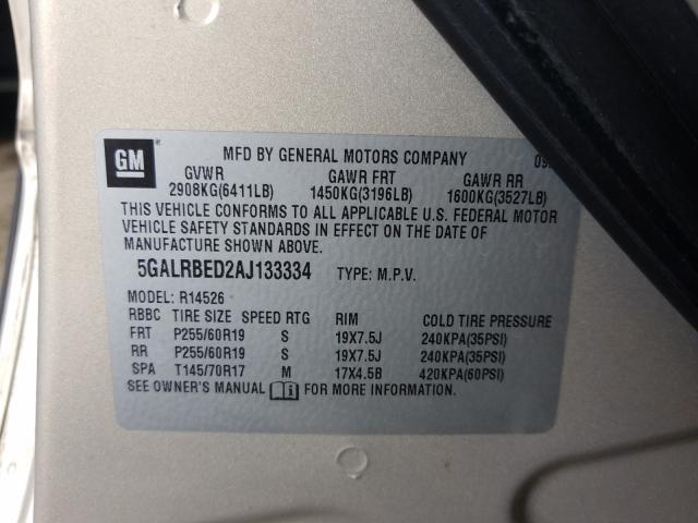 2010 BUICK ENCLAVE CX 5GALRBED2AJ133334