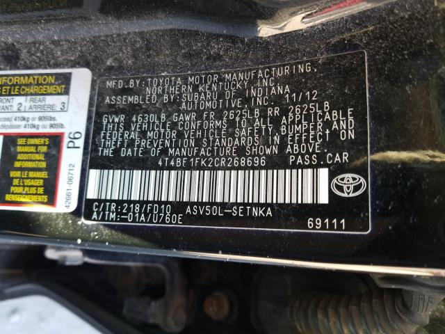 2012 TOYOTA CAMRY 4T4BF1FK2CR268696
