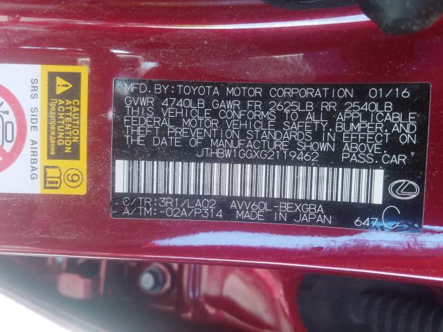 2016 LEXUS ES 300H JTHBW1GGXG2119462