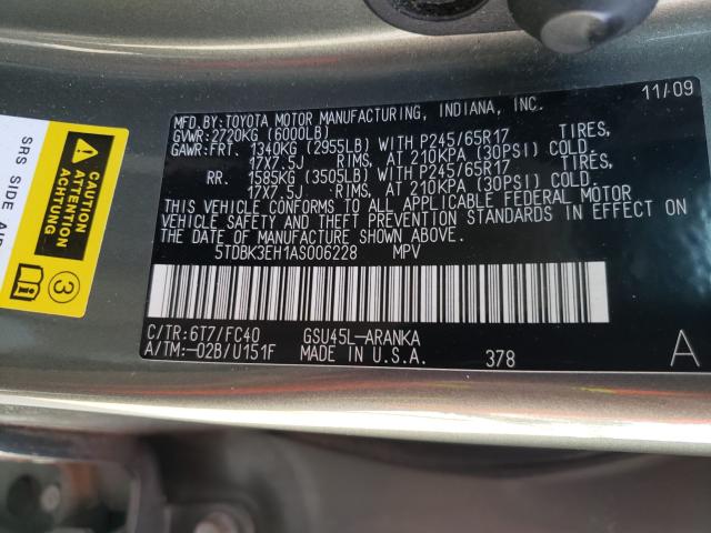 2010 TOYOTA HIGHLANDER 5TDBK3EH1AS006228