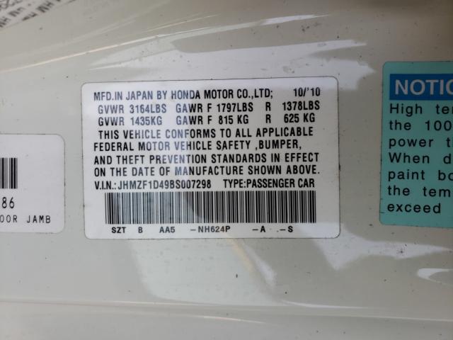 2011 HONDA CR-Z JHMZF1D49BS007298