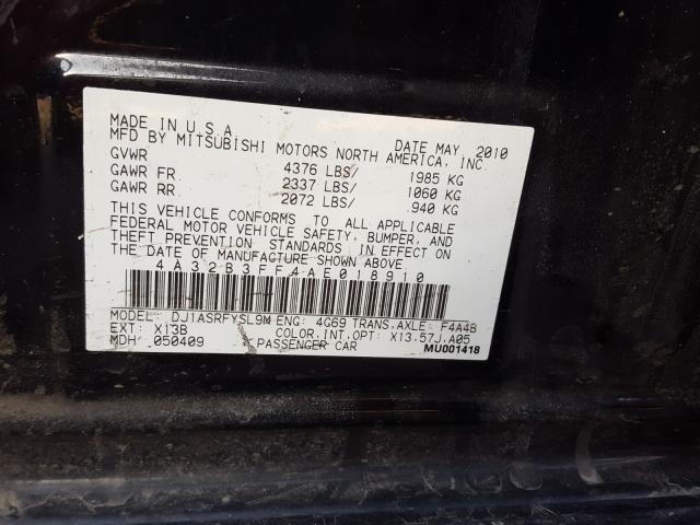 2010 MITSUBISHI GALANT ES 4A32B3FF4AE018910