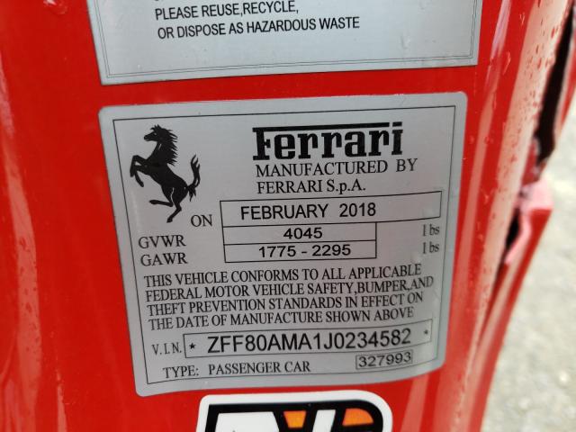 2018 FERRARI 488 SPIDER ZFF80AMA1J0234582