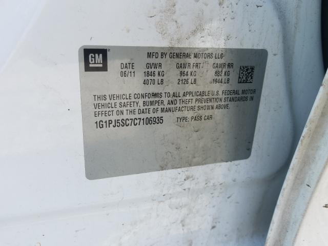 2012 CHEVROLET CRUZE ECO 1G1PJ5SC7C7106935