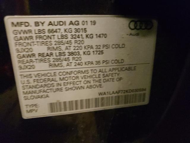 VIN WA1LAAF72KD030594 2019 Audi Q7, Premium Plus no.10