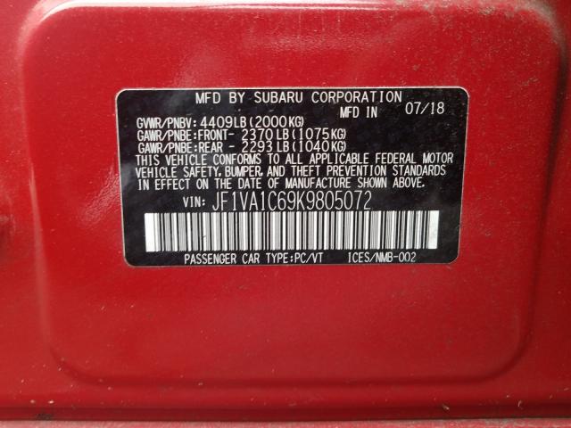 2019 SUBARU WRX PREMIU JF1VA1C69K9805072
