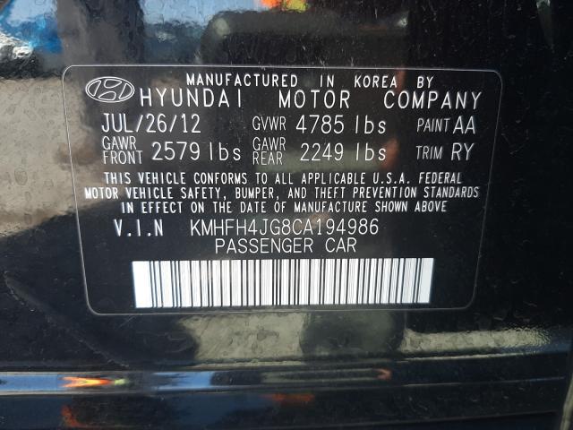 2012 HYUNDAI AZERA GLS KMHFH4JG8CA194986