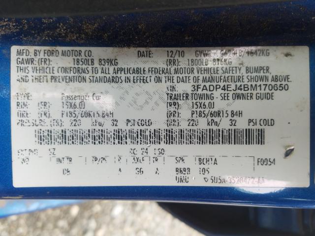2011 FORD FIESTA SE 3FADP4EJ4BM170650