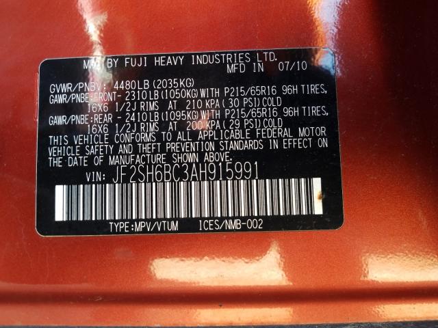 2010 SUBARU FORESTER X JF2SH6BC3AH915991