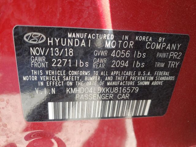 2019 HYUNDAI ELANTRA SP KMHD04LBXKU816579