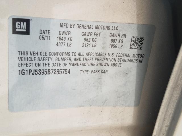 2011 CHEVROLET CRUZE ECO 1G1PJ5S95B7285754