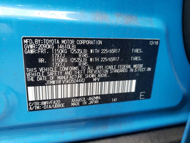 2019 TOYOTA RAV 4 JTMW1RFV5KD504442
