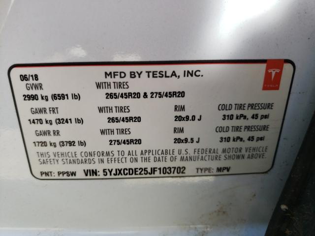 2018 TESLA MODEL X 5YJXCDE25JF103702