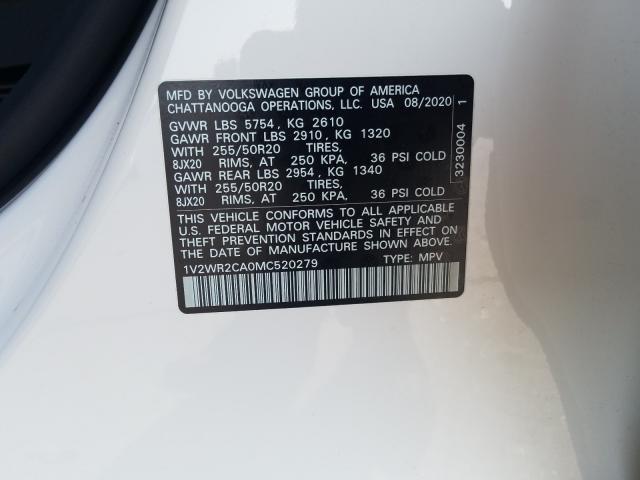 2021 VOLKSWAGEN ATLAS SE 1V2WR2CA0MC520279