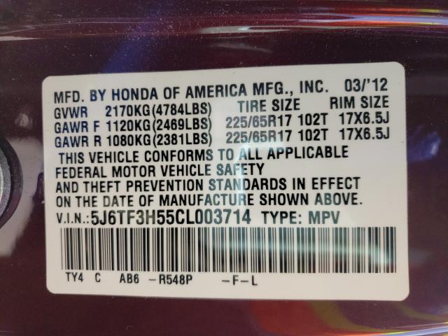 2012 HONDA CROSSTOUR 5J6TF3H55CL003714