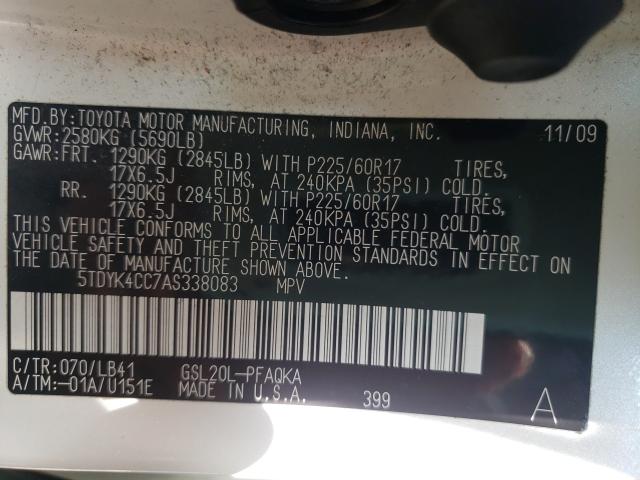 2010 TOYOTA SIENNA XLE 5TDYK4CC7AS338083
