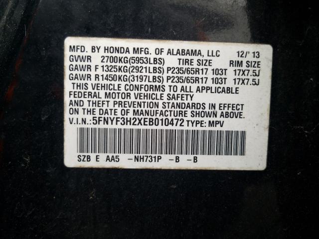 2014 HONDA PILOT LX 5FNYF3H2XEB010472