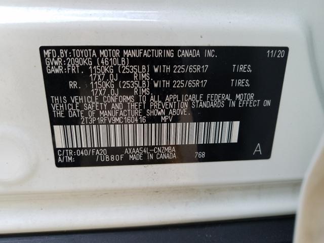 2021 TOYOTA RAV4 XLE 2T3P1RFV9MC160416