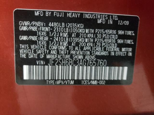2010 SUBARU FORESTER X JF2SH6BC3AG765760