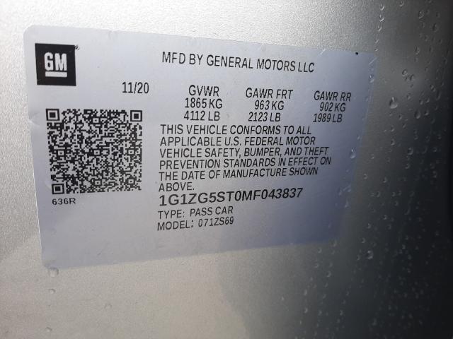 2021 CHEVROLET MALIBU RS 1G1ZG5ST0MF043837