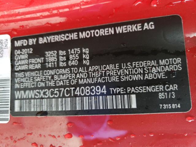 2012 MINI COOPER COU WMWSX3C57CT408394