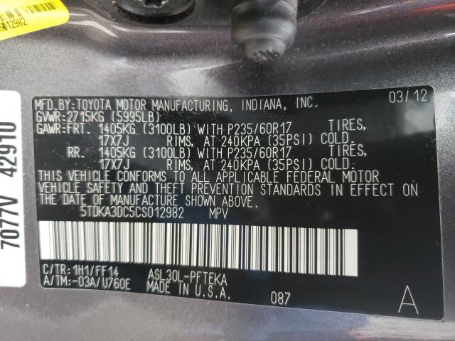 2012 TOYOTA SIENNA BAS 5TDKA3DC5CS012982