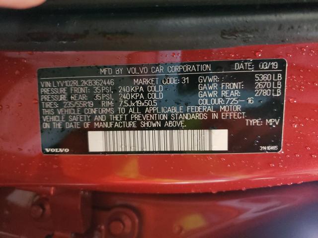 2019 VOLVO XC60 T5 IN LYV102RL2KB362446