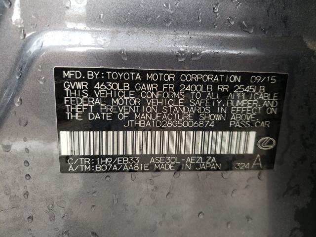 2016 LEXUS IS 200T JTHBA1D28G5006874