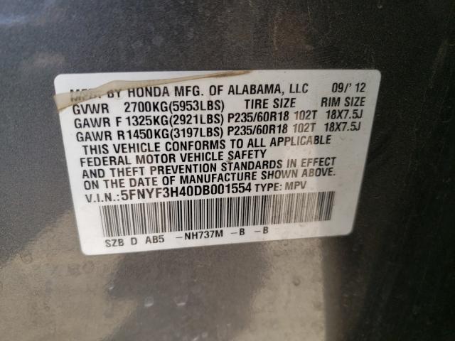2013 HONDA PILOT EX 5FNYF3H40DB001554