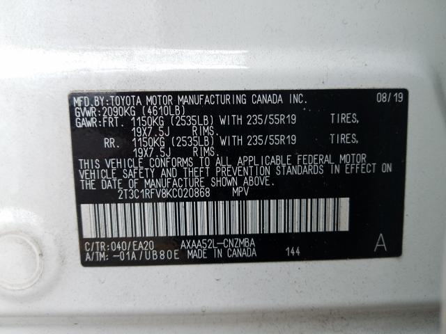2019 TOYOTA RAV4 XLE P 2T3C1RFV8KC020868