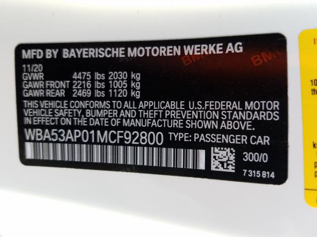 2021 BMW 430I WBA53AP01MCF92800