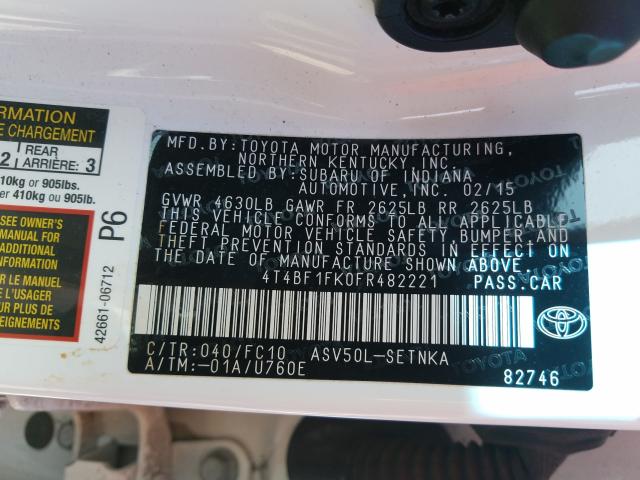 2015 TOYOTA CAMRY LE 4T4BF1FK0FR482221