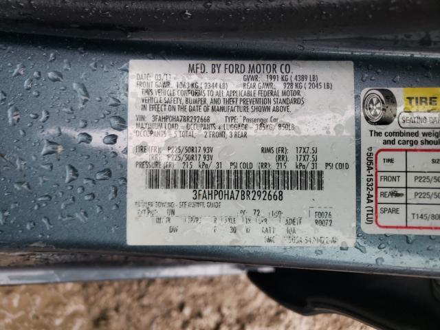 2011 FORD FUSION 3FAHP0HA7BR292668