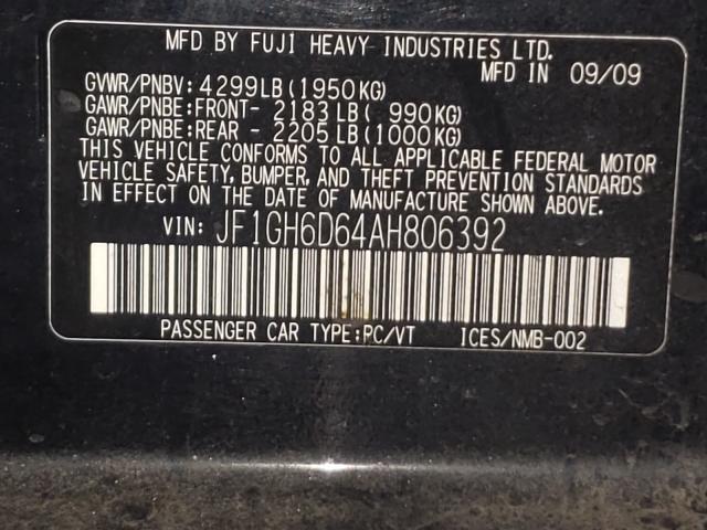 2010 SUBARU IMPREZA OU JF1GH6D64AH806392