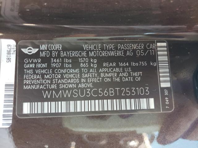 2011 MINI COOPER WMWSU3C56BT253103