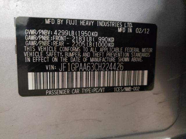 2012 SUBARU IMPREZA JF1GPAA63CH224426