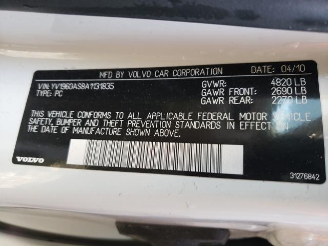 2010 VOLVO S80 3.2 YV1960AS8A1131835
