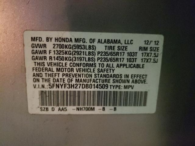 2013 HONDA PILOT LX 5FNYF3H27DB014509