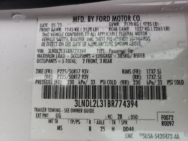 2011 LINCOLN MKZ HYBRID 3LNDL2L31BR774394