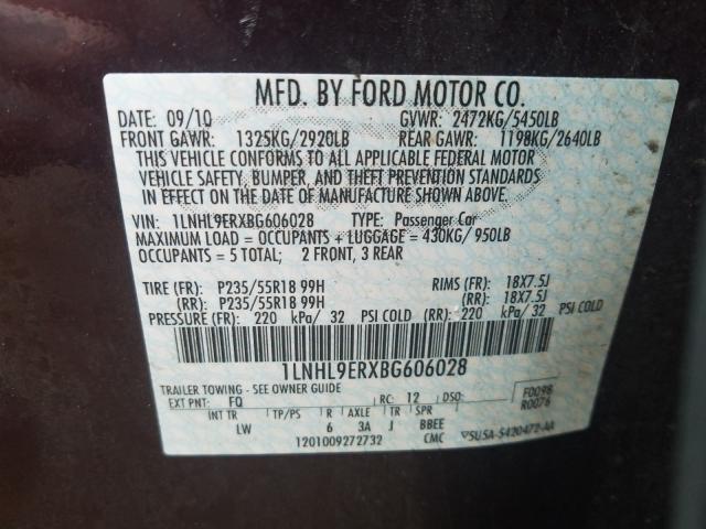 2011 LINCOLN MKS 1LNHL9ERXBG606028