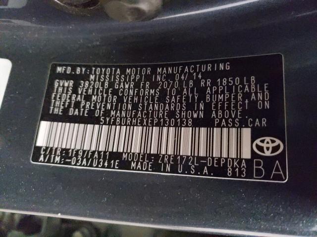 2014 TOYOTA COROLLA L 5YFBURHEXEP130138