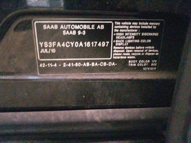 2010 SAAB 9-3 2.0T YS3FA4CY0A1617497