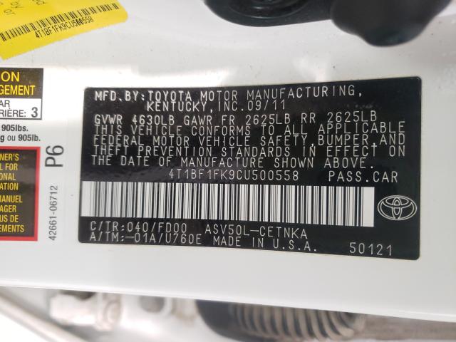 2012 TOYOTA CAMRY BASE 4T1BF1FK9CU500558