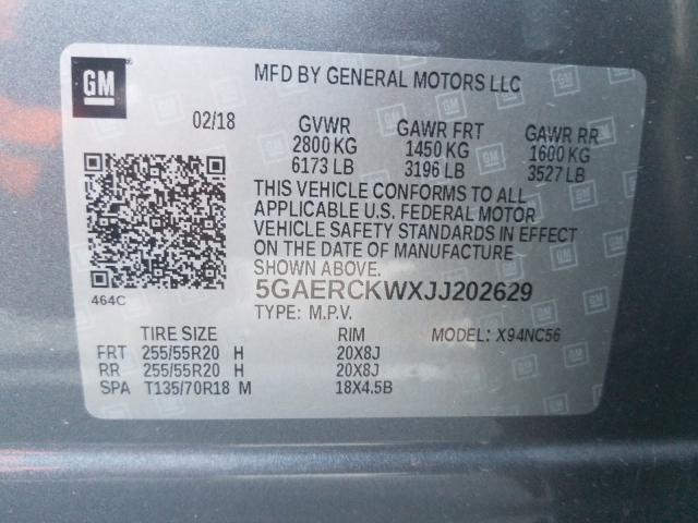 2018 BUICK ENCLAVE PR 5GAERCKWXJJ202629