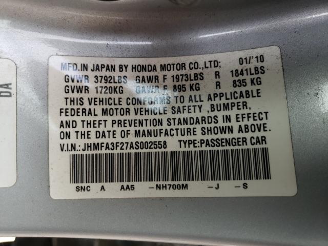 2010 HONDA CIVIC HYBR JHMFA3F27AS002558