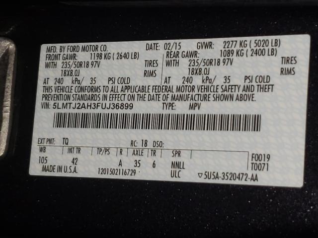 2015 LINCOLN MKC 5LMTJ2AH3FUJ36899